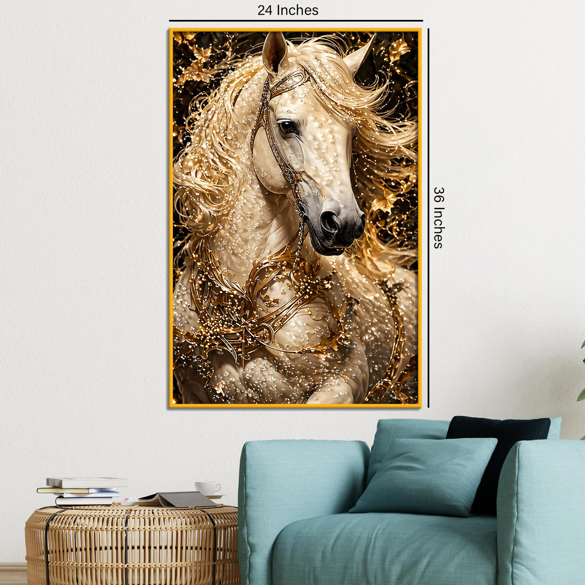 Royal White Horse Floating Frame Crystal Wall Painting