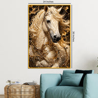 Royal White Horse Floating Frame Crystal Wall Painting