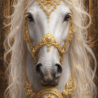 Royal White Stallion Adorned In Golden Ornaments Floating Frame Crystal Wall Painting Set of 3