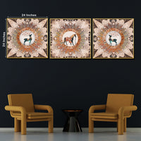 Royal Wild Family Horse Framed Crystal Glass Set of 3 Painting