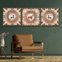 Royal Wild Family Horse Framed Crystal Glass Set of 3 Painting