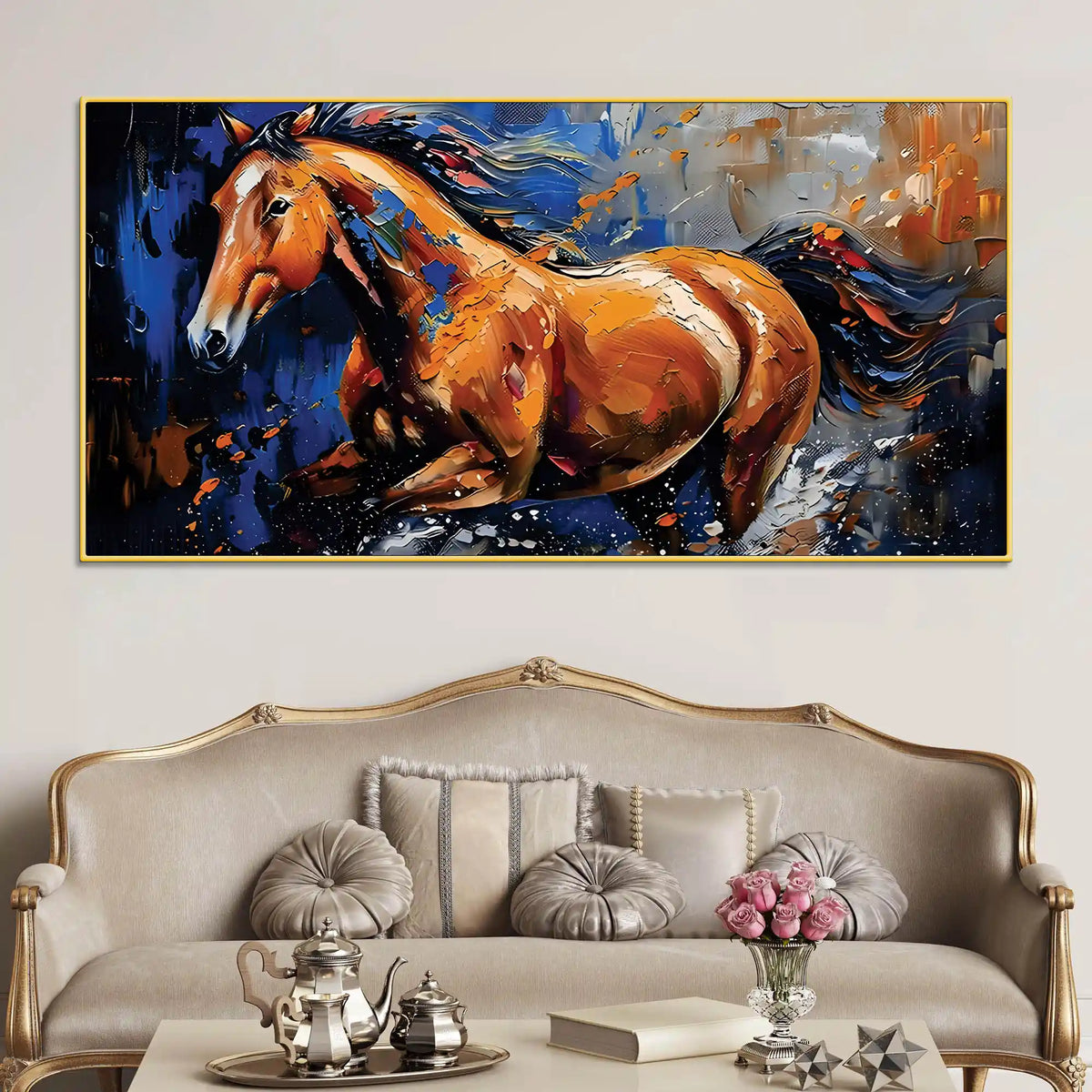 Running Horse Canvas Wall Painting for Living Room Décor