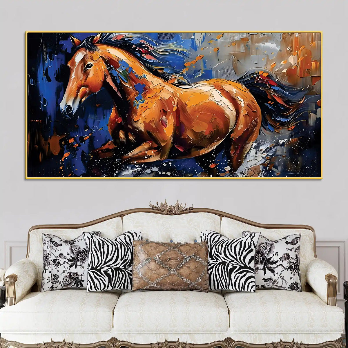 Running Horse Canvas Wall Painting for Living Room Décor
