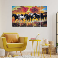 Running Seven Horses Canvas Wall Painting 5 Pieces