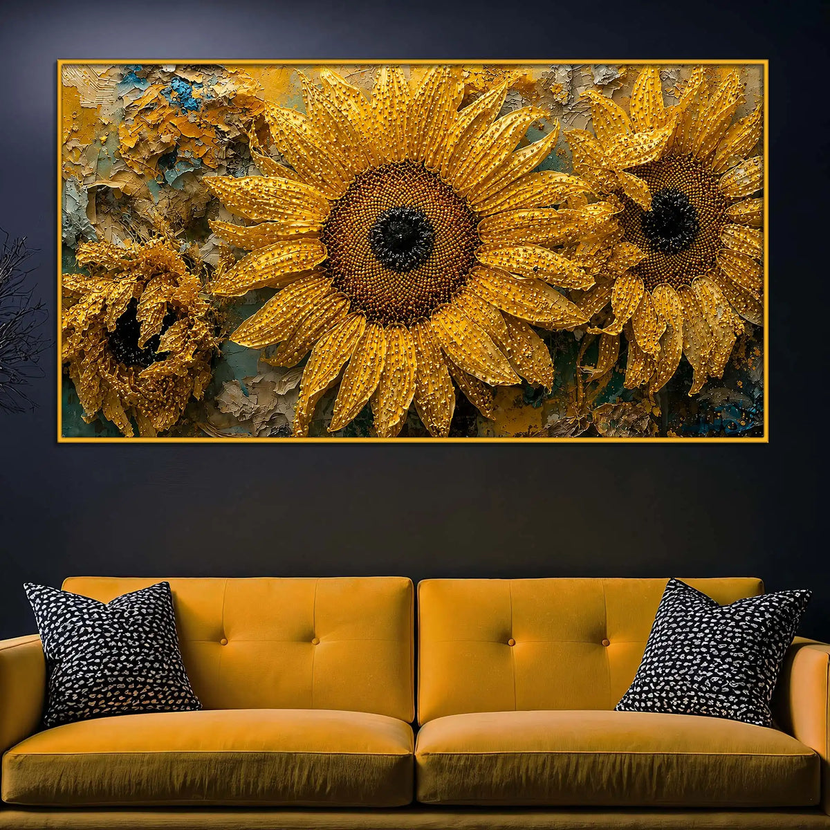 Rustic Sunflower Floating Frame Crystal Wall Painting