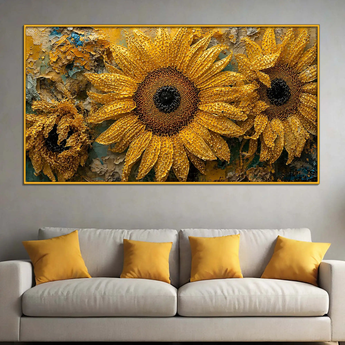 Rustic Sunflower Floating Frame Crystal Wall Painting