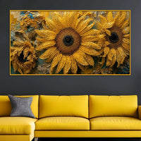 Rustic Sunflower Floating Frame Crystal Wall Painting
