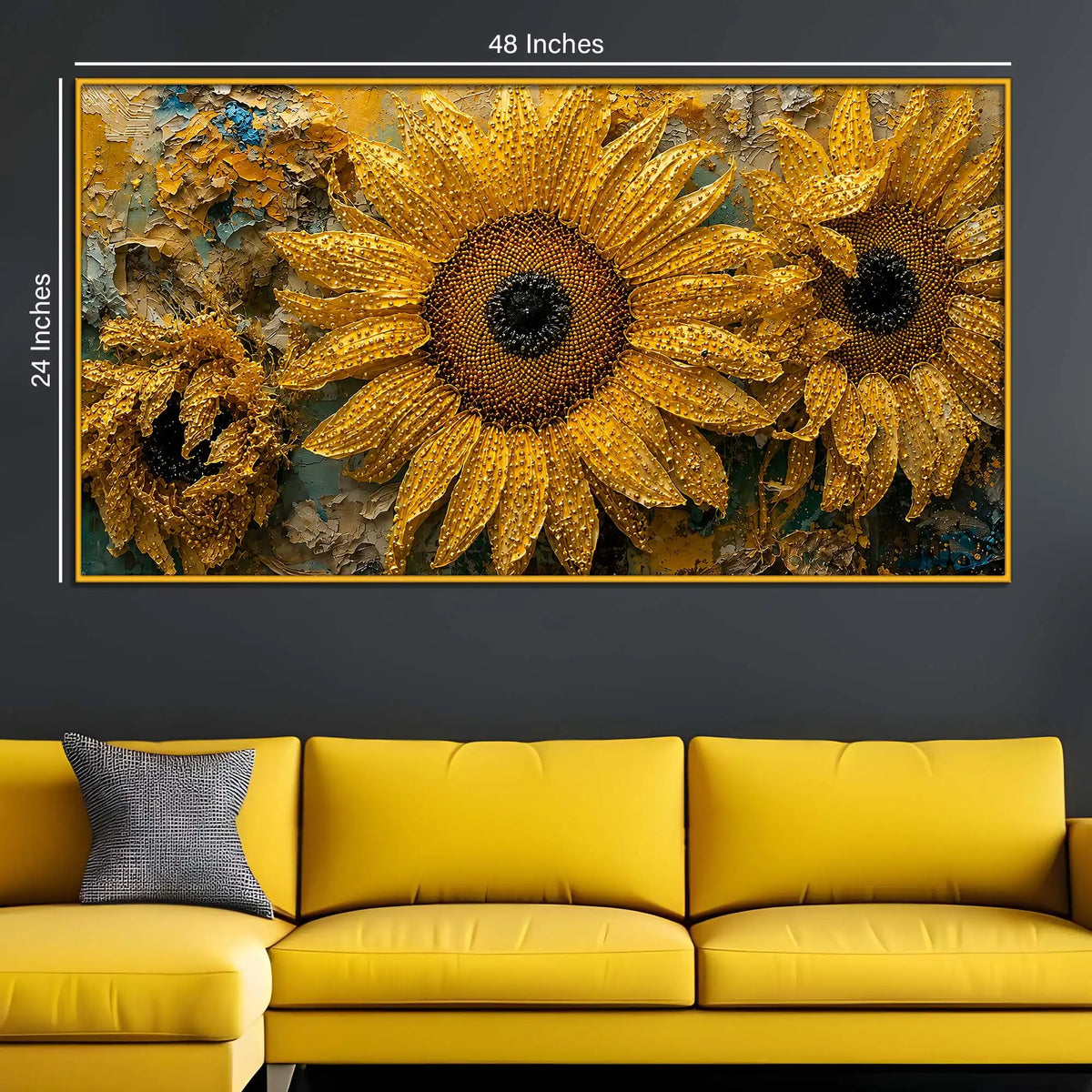 Rustic Sunflower Floating Frame Crystal Wall Painting
