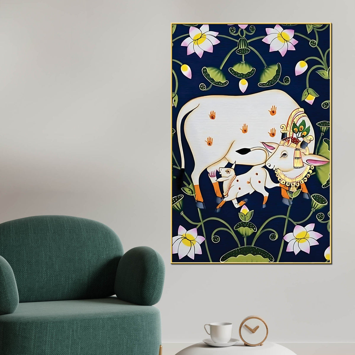 Sacred Cow and Calf Pichwai Painting | Ethnic Wall Art