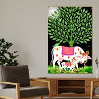 Sacred Cow and Calf Tree of Life Canvas Painting