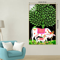 Sacred Cow and Calf Tree of Life Canvas Painting