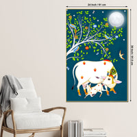 Sacred Cow and Calf Tree of Life Night Canvas Painting