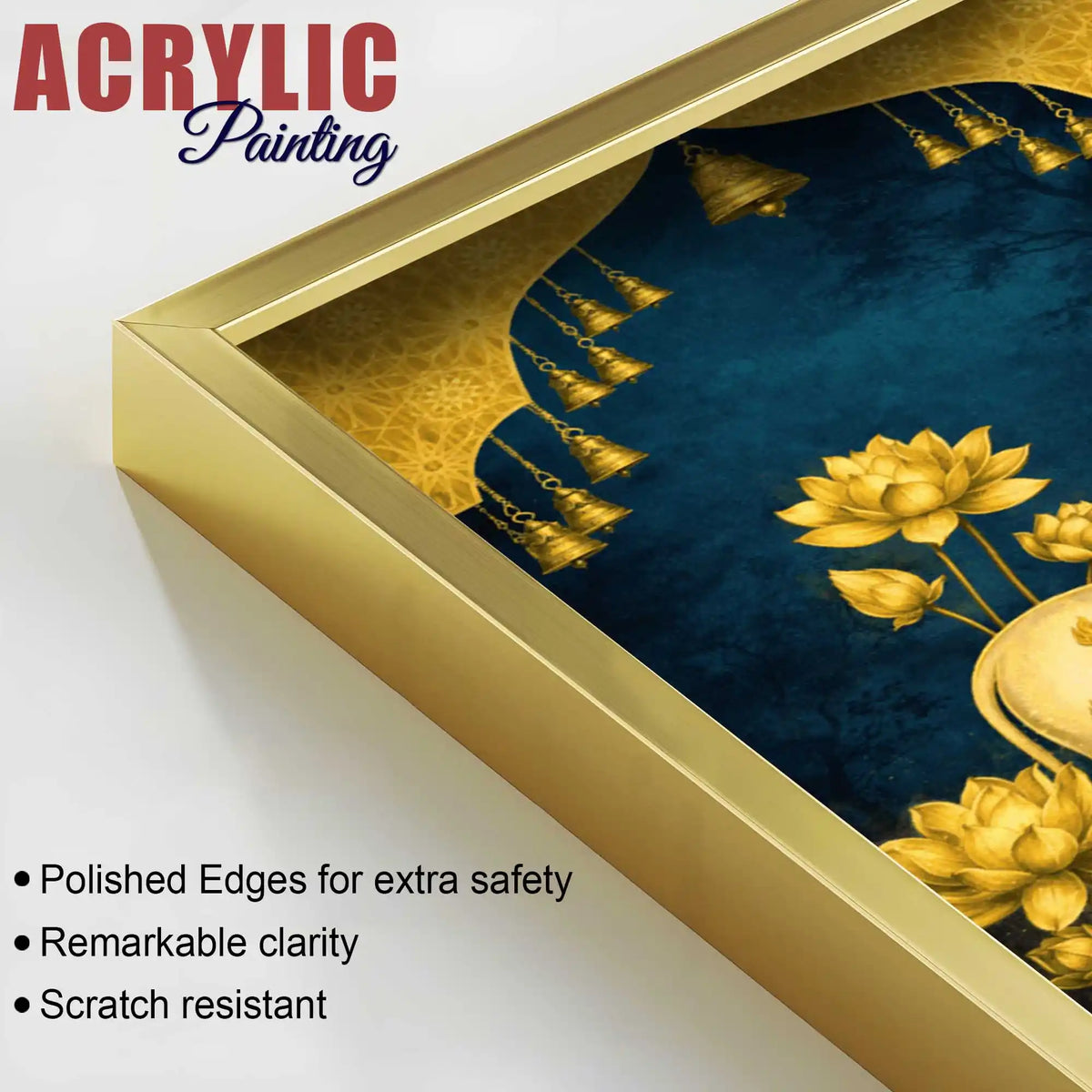 Sacred Cow and Lotus Floating Acrylic Painting Set of 3
