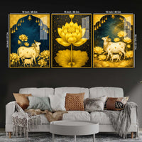 Sacred Cow and Lotus Floating Acrylic Painting Set of 3