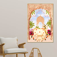 Sacred Cow Kamdhenu with Calf Canvas Wall Painting