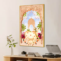 Sacred Cow Kamdhenu with Calf Canvas Wall Painting