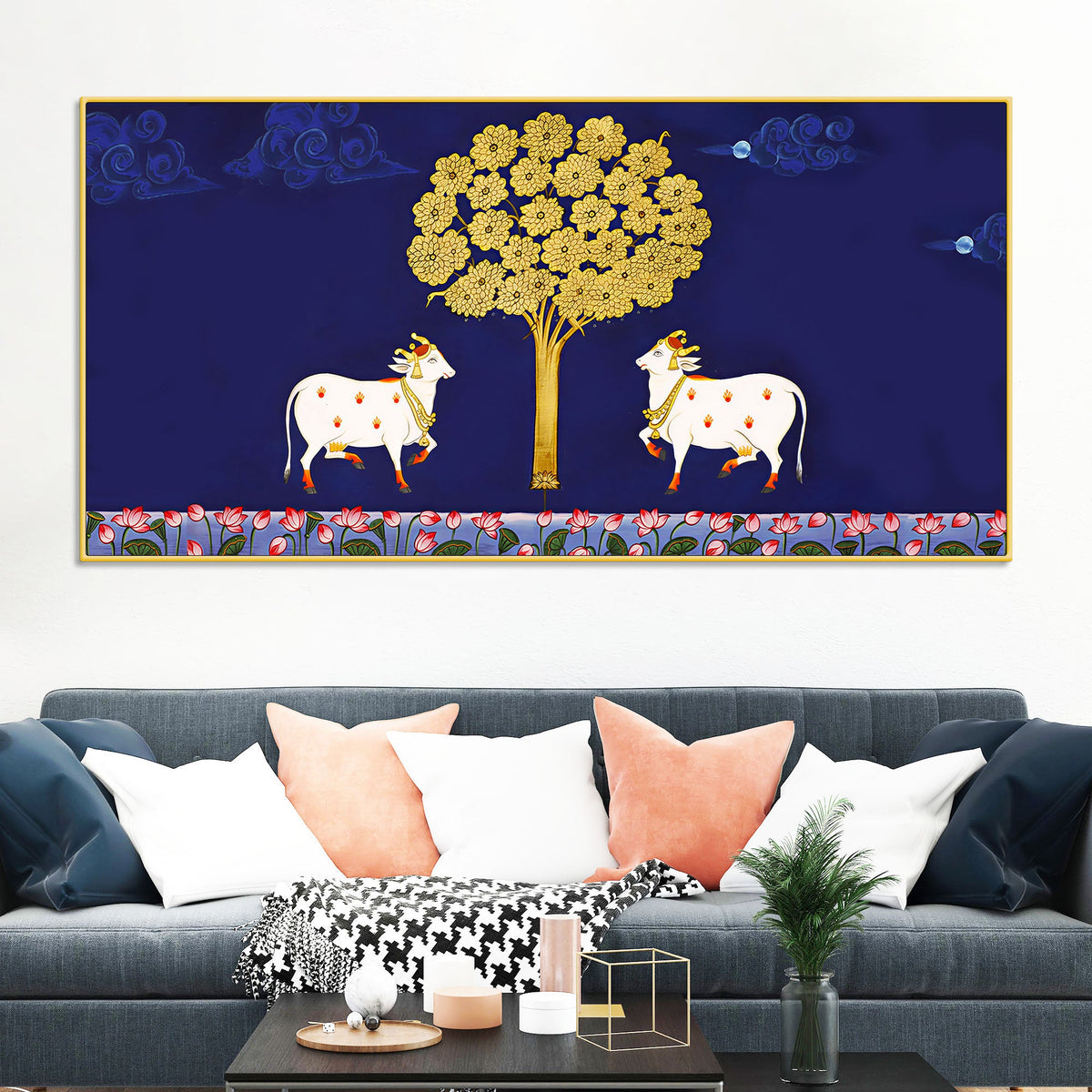 Sacred Cow Pair Wall Painting | Positive Energy Home Decor Art