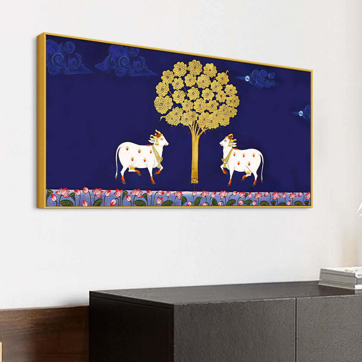 Sacred Cow Pair Wall Painting | Positive Energy Home Decor Art