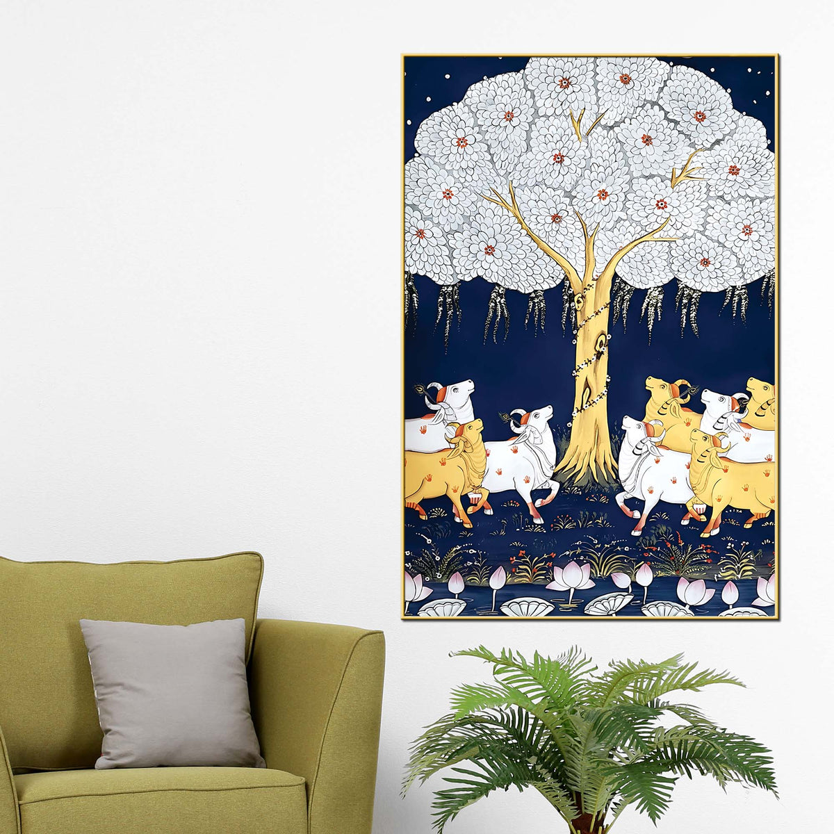Sacred Cow Pichwai Canvas Painting | Traditional Indian Wall Decor