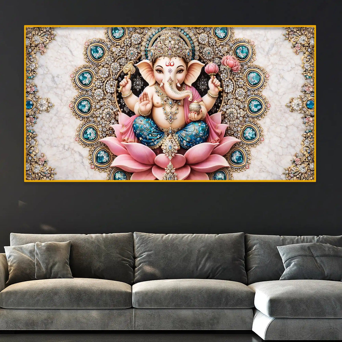 Sacred Ganpati Bappa Devotional Crystal Glass Painting for Home & Office