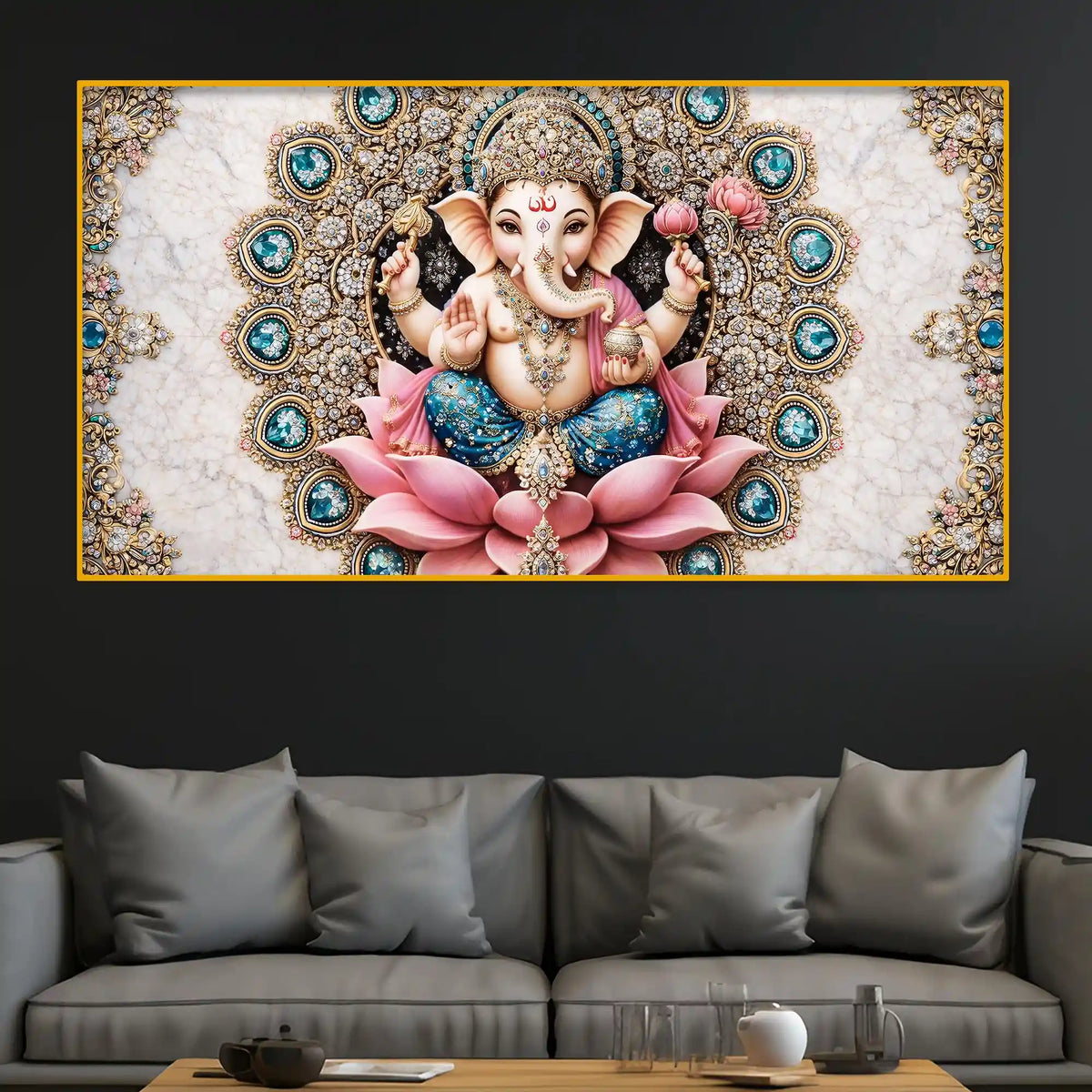Sacred Ganpati Bappa Devotional Crystal Glass Painting for Home & Office