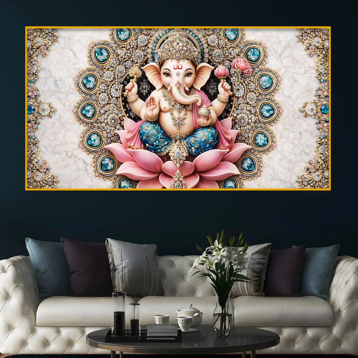 Sacred Ganpati Bappa Devotional Crystal Glass Painting for Home & Office