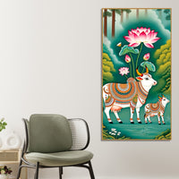 Sacred Gau Mata Canvas Wall Painting | Indian Art for Home Décor
