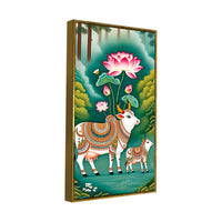 Sacred Gau Mata Canvas Wall Painting | Indian Art for Home Décor