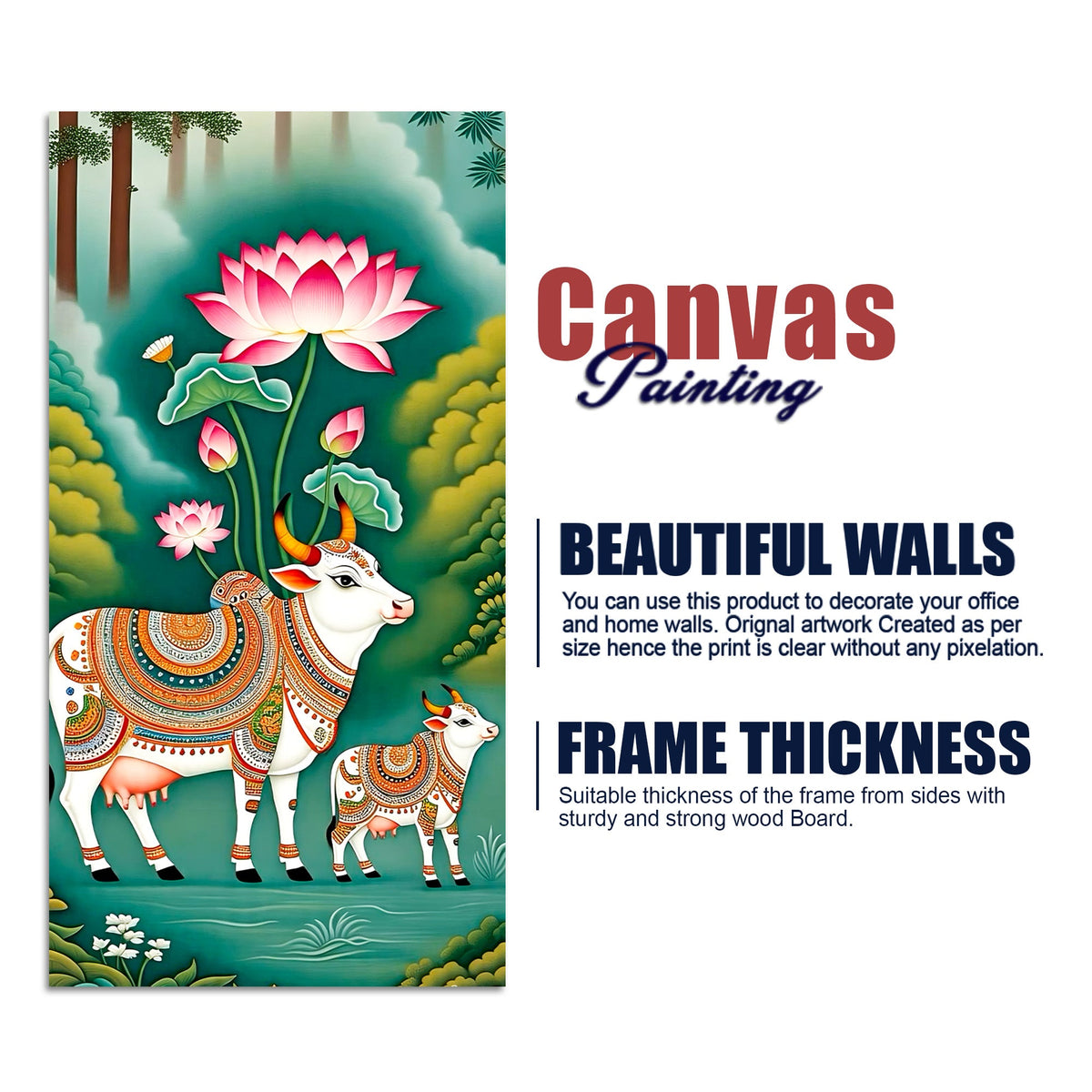 Sacred Gau Mata Canvas Wall Painting | Indian Art for Home Décor