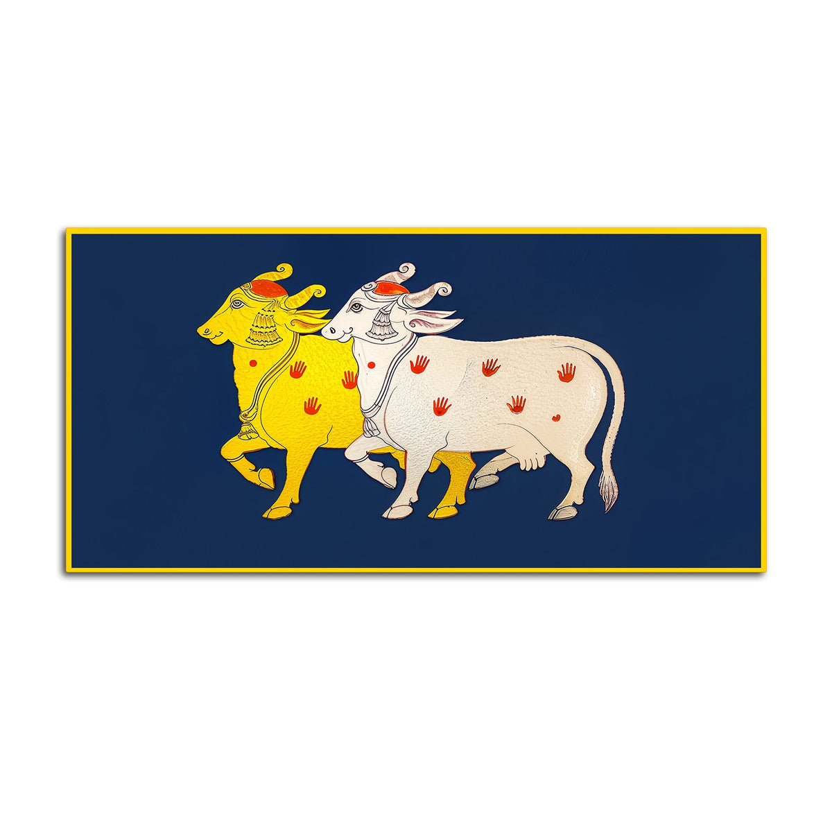 Sacred Gau Mata Pair Wall Painting | Spiritual Home Decor Art