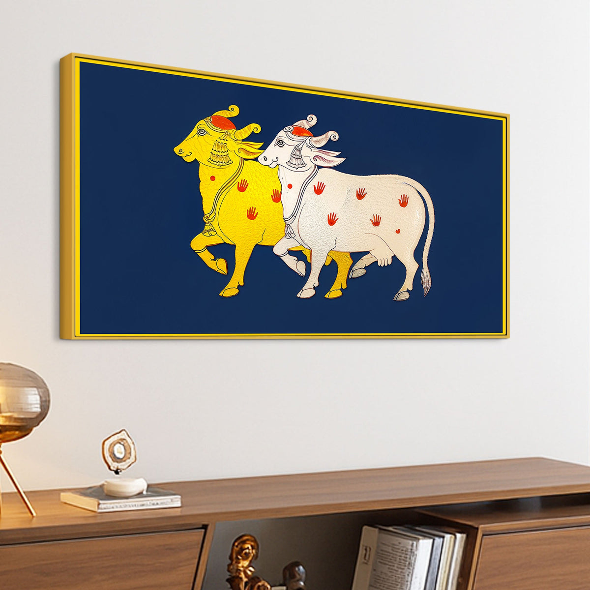 Sacred Gau Mata Pair Wall Painting | Spiritual Home Decor Art