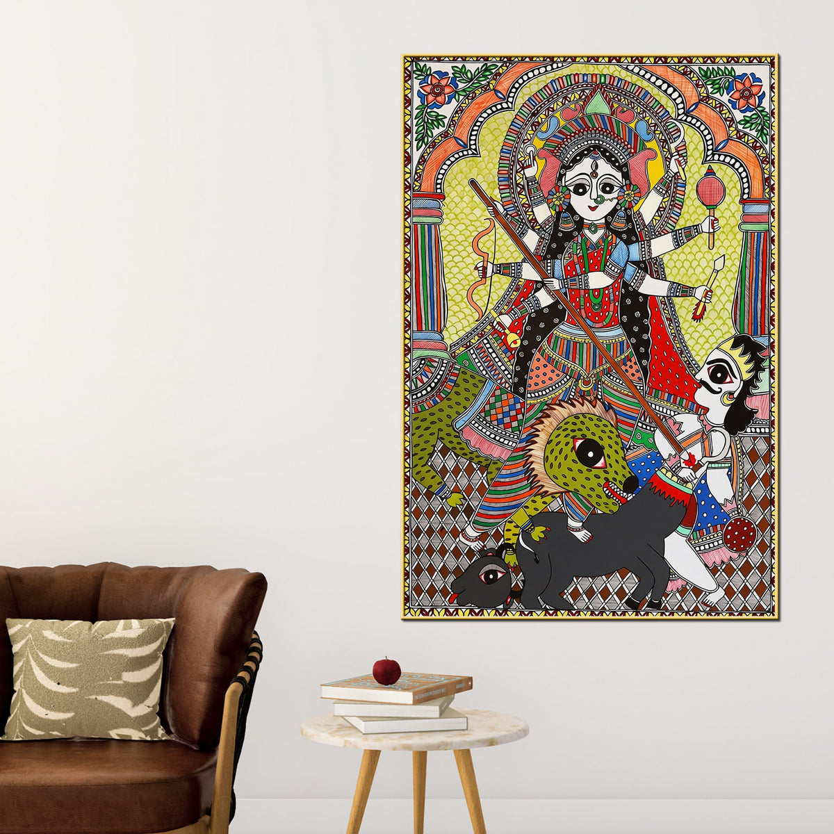 Sacred Goddess Durga Madhubani Canvas Wall Painting