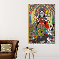 Sacred Goddess Durga Madhubani Canvas Wall Painting