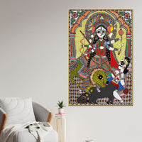 Sacred Goddess Durga Madhubani Canvas Wall Painting