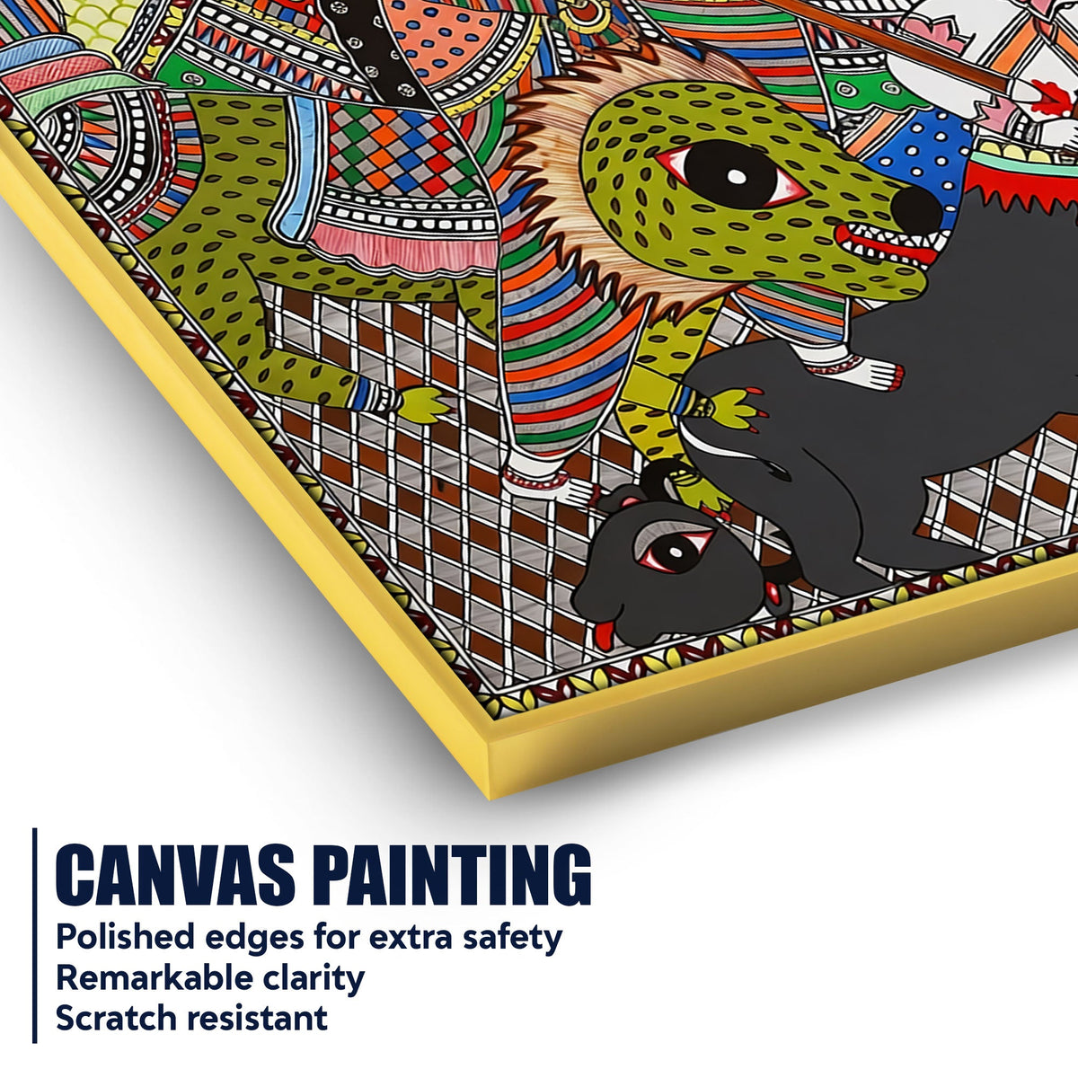 Sacred Goddess Durga Madhubani Canvas Wall Painting