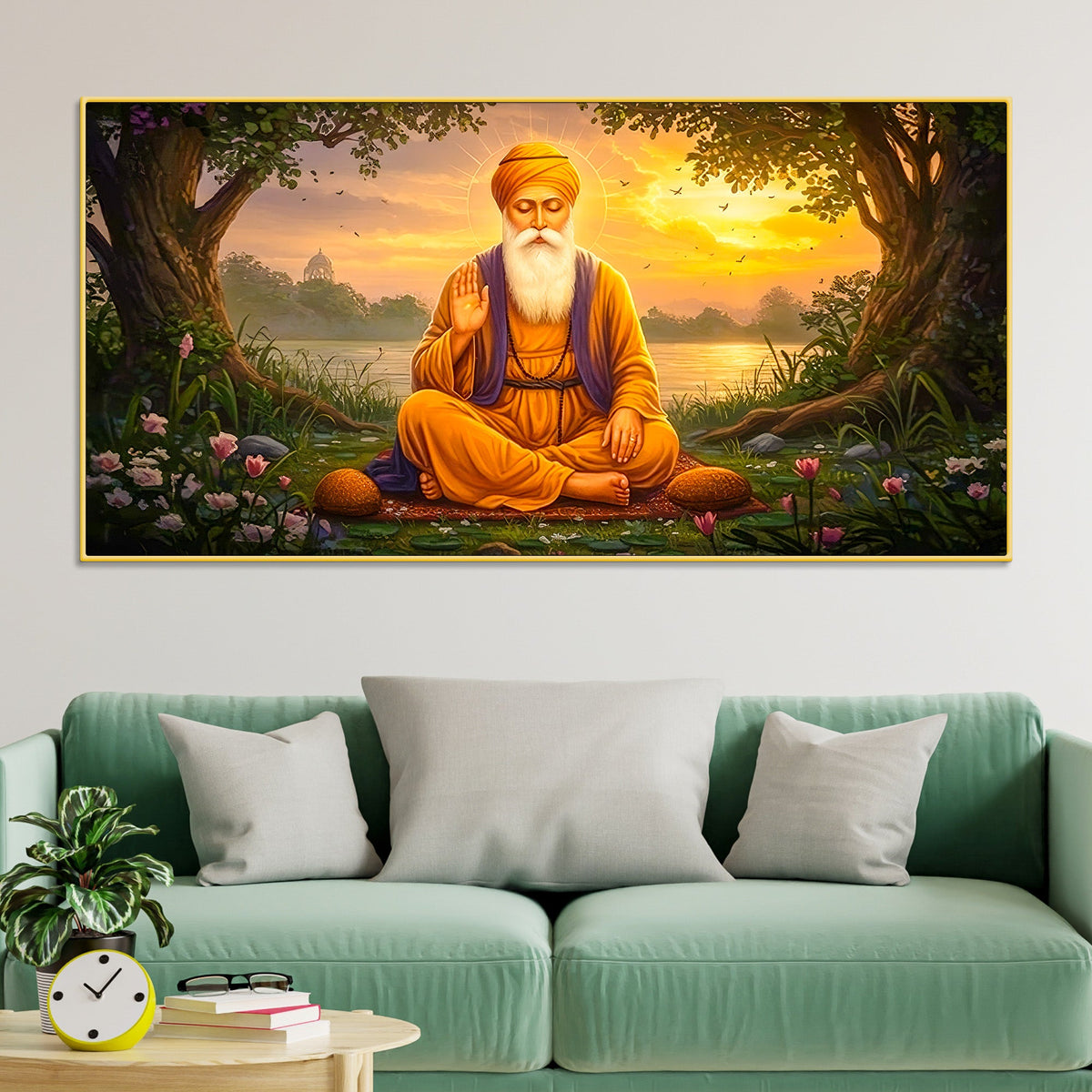 Sacred Guru Nanak Dev Ji Devotional Canvas Art for Home Temple