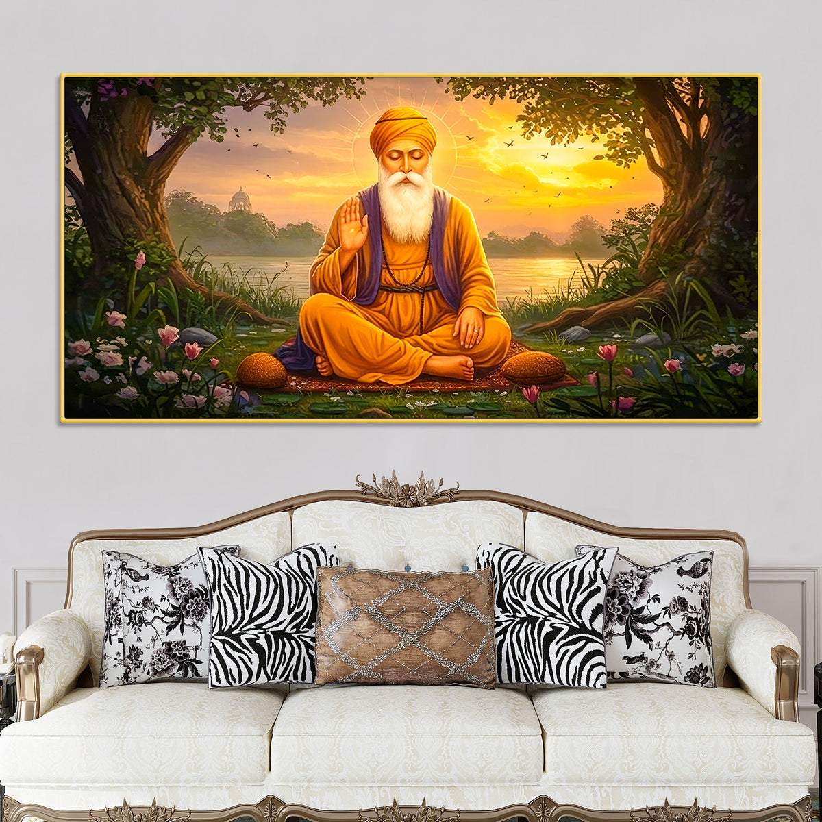 Sacred Guru Nanak Dev Ji Devotional Canvas Art for Home Temple