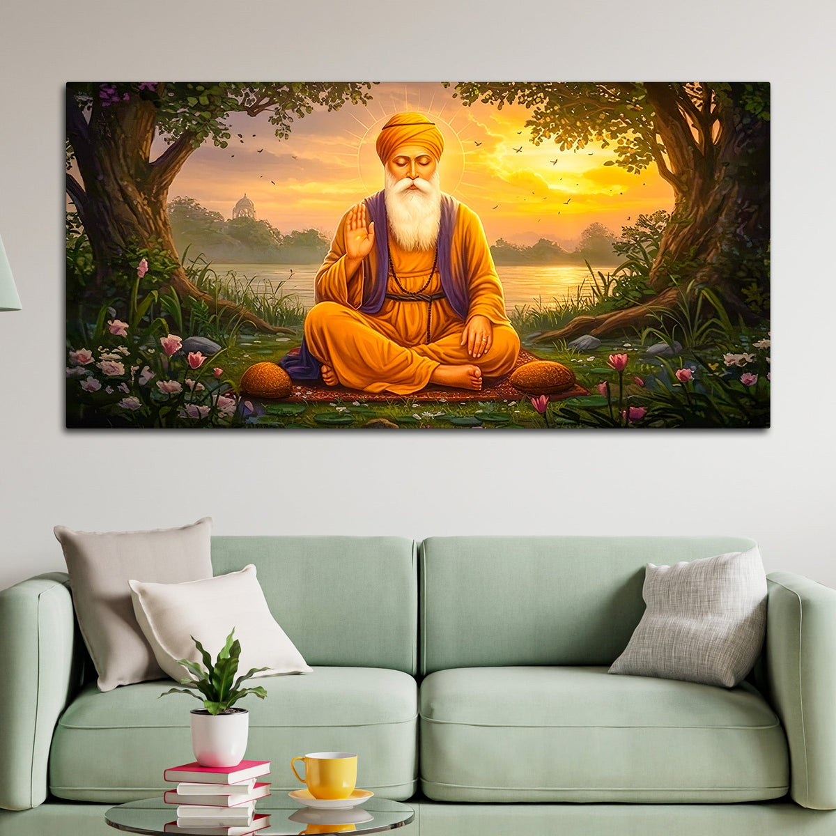 Sacred Guru Nanak Dev Ji Devotional Canvas Art for Home Temple