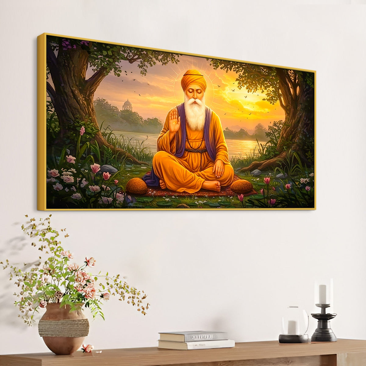 Sacred Guru Nanak Dev Ji Devotional Canvas Art for Home Temple