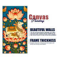 Sacred Kamdhenu Cow and Calf Lotus Canvas Painting | Spiritual Wall Art