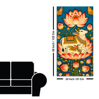 Sacred Kamdhenu Cow and Calf Lotus Canvas Painting | Spiritual Wall Art