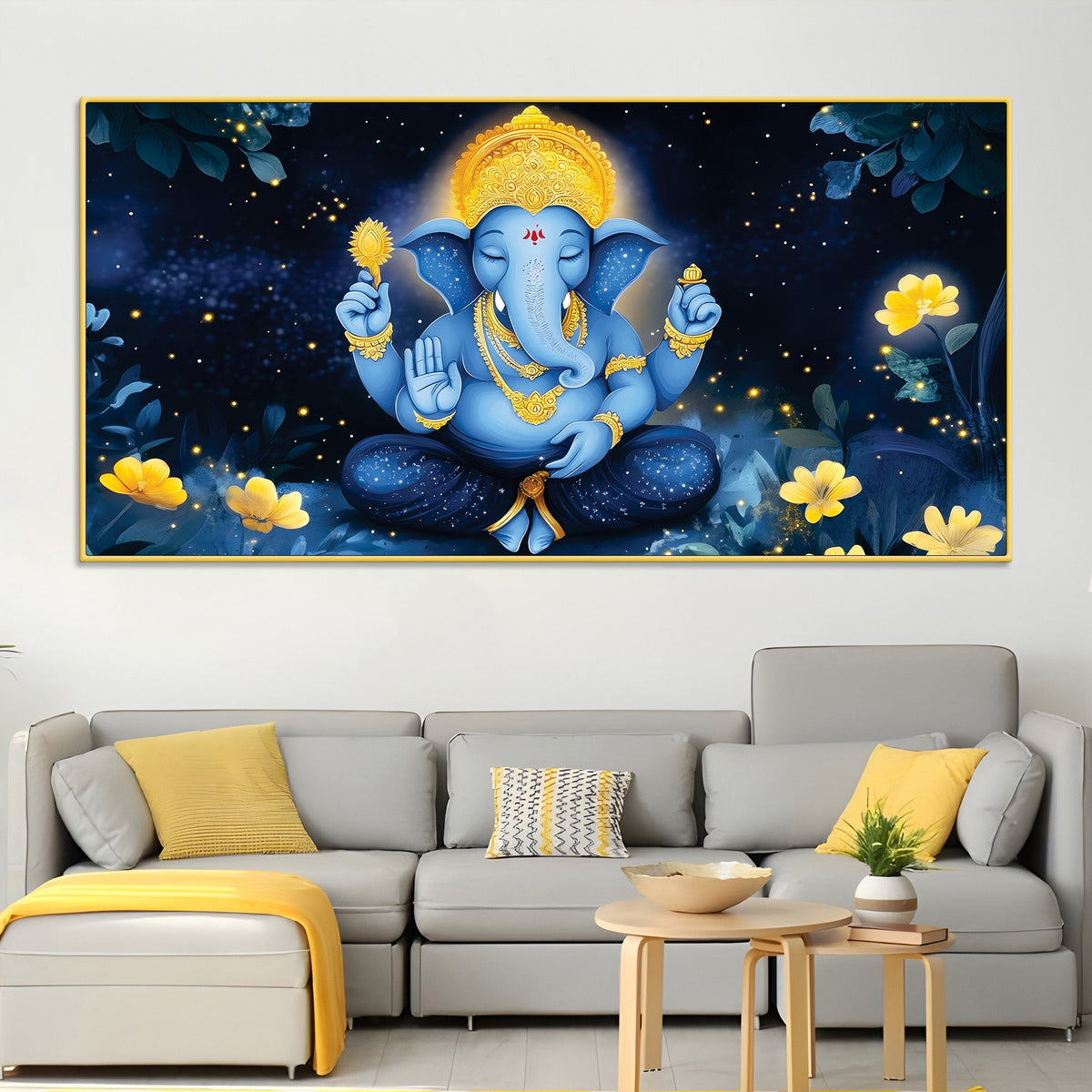 Sacred Lord Shri Ganesh Maditating Canvas Wall Painting – Divine Wall Art for Home & Office Spaces