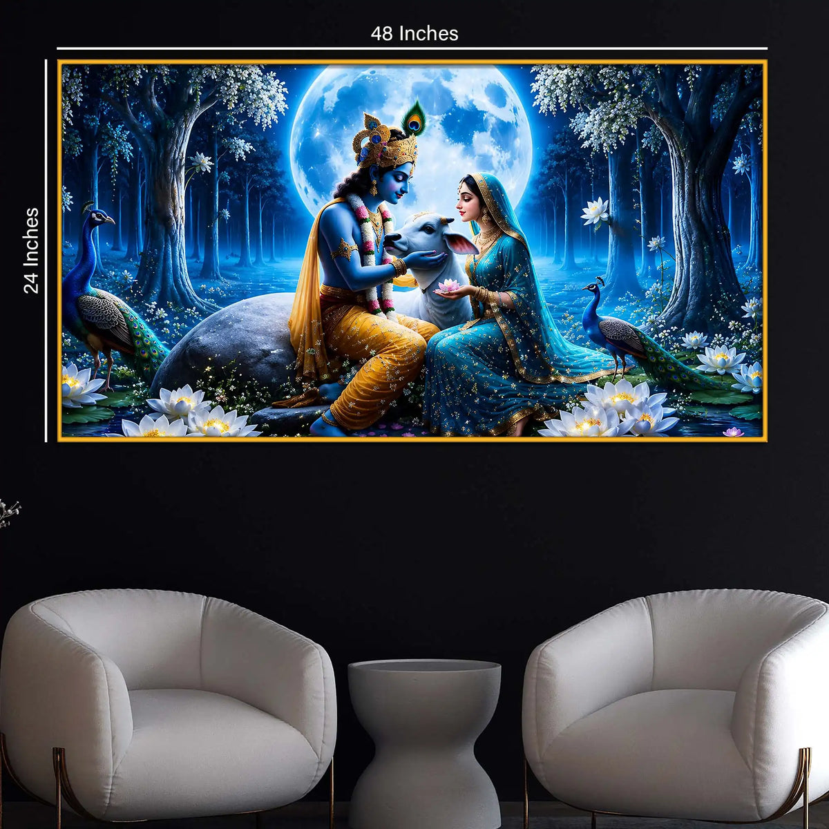 Sacred Radha Krishna Moonlit Floating Frame Crystal Wall Painting