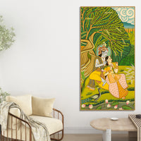 Sacred Radha Krishna Nature Scene Canvas Painting | Spiritual Wall Decor