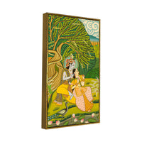 Sacred Radha Krishna Nature Scene Canvas Painting | Spiritual Wall Decor