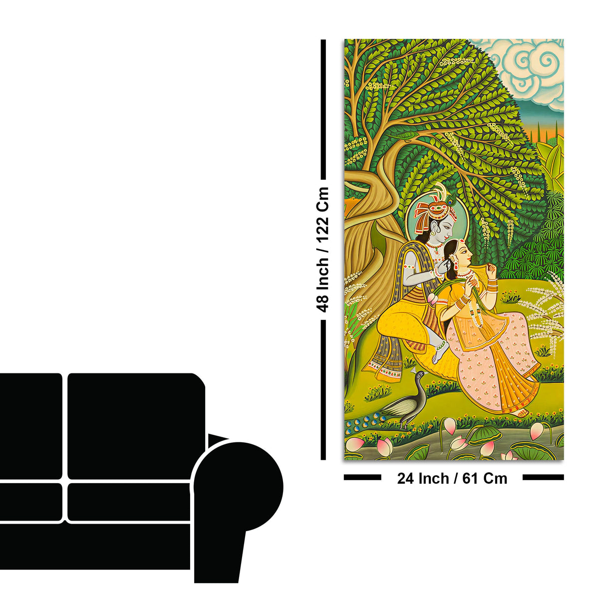 Sacred Radha Krishna Nature Scene Canvas Painting | Spiritual Wall Decor
