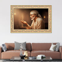 Sacred Shirdi Sai Baba Floral Border Canvas Wall Painting