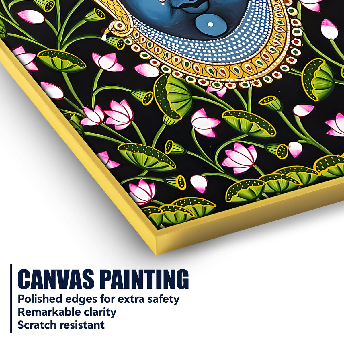 Sacred Shree Krishna Face Dark Floral Themed Indian Canvas Wall Painting