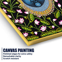 Sacred Shree Krishna Face Dark Floral Themed Indian Canvas Wall Painting