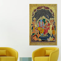 Sacred Sita Ram Family Portrait Temple Inspired Canvas Wall Painting
